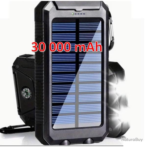 Banque d'�nergie Solaire 30 000mAh avec Lampes de Poche � Double LED et Charge USB
