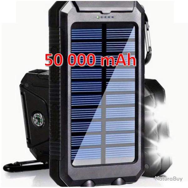 Banque d'�nergie Solaire 50 000mAh avec Lampes de Poche � Double LED et Charge USB