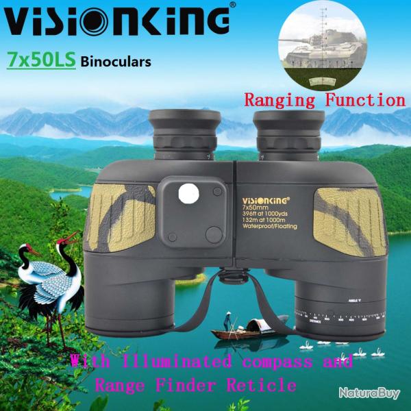 Visionking-Jumelles HD tanches, 7x50, tlmtre injuste, boussole claire