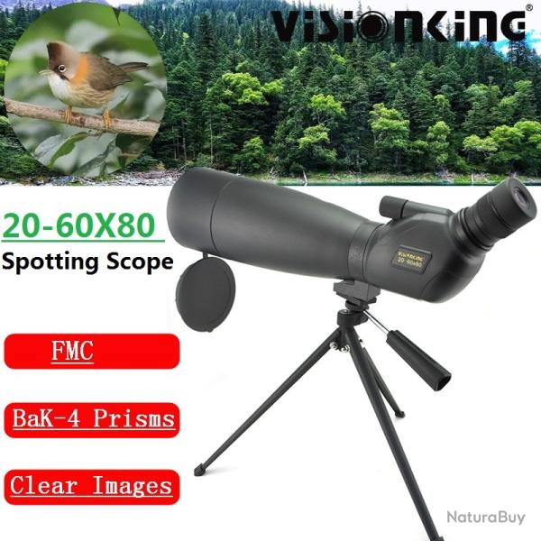 Visionking-HD 20-60x80 Zoom Spotting Scope, FMC Bak4, Nitrogen, IP65