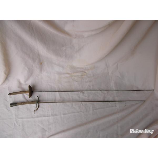 WW1/PREWAR  LOT DE 2 FLEURETS ANCIENS ESCRIME POUR L'ENTRAINEMENT DIFF�RENTS MOD�LE 19 e SI�CLE/20 e
