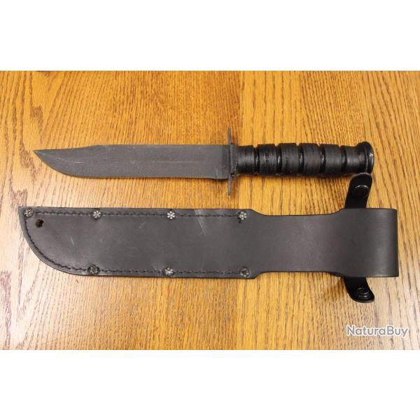 Couteau Marine Ontario 498 Lame Clip Point Acier Carbone 1095 Manche Cuir Etui Cuir USA ON8180