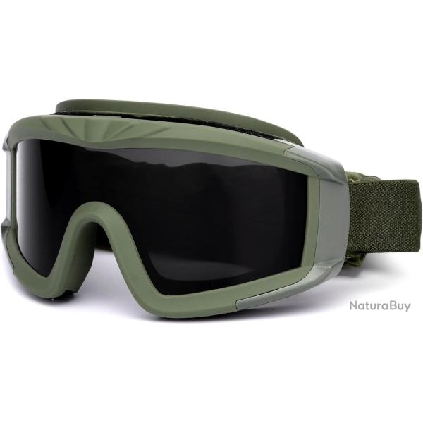 Lunettes Tactiques Airsoft 3 Verres Interchangeables Protection UV400 Polycarbonate Rsistant Vert