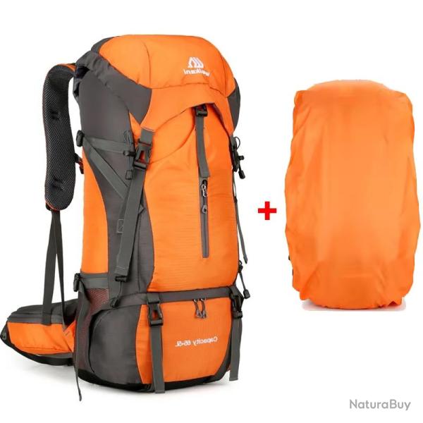 SAC � DOS 70 LITRES + HOUSSE DE PLUIE - ORANGE - LIVRAISON GRATUITE