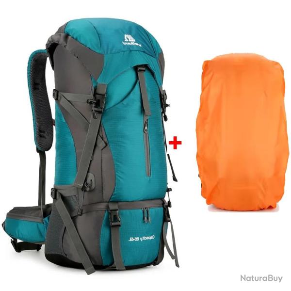 SAC � DOS 70 LITRES + HOUSSE DE PLUIE - TURQUOISE - LIVRAISON GRATUITE