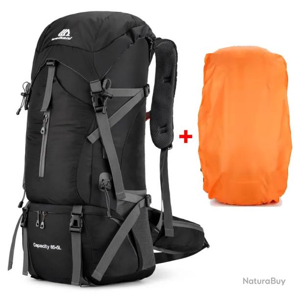 SAC  DOS 70 LITRES + COUVRE SAC - NOIR - LIVRAISON GRATUITE