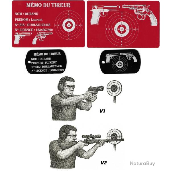 M�mo tireur sportif FFT rouge + Port� cl� TAG militaire en aluminium grav� au laser (Recto / Verso)