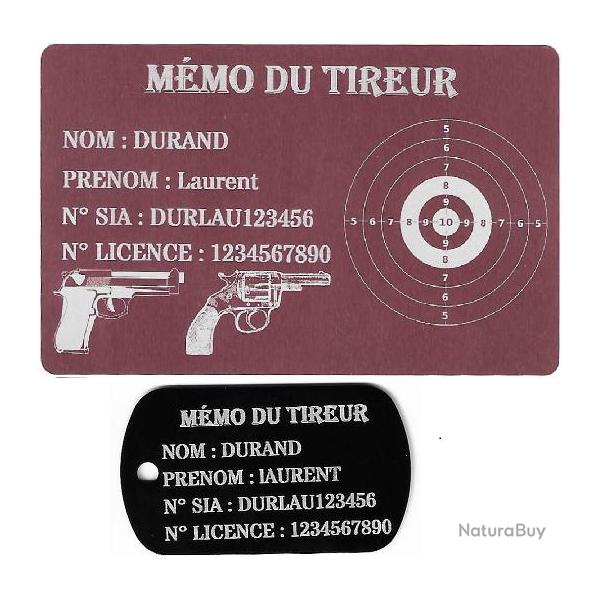M�mo tireur sportif FFT rose + Port� cl� TAG militaire en aluminium grav� au laser (Recto)