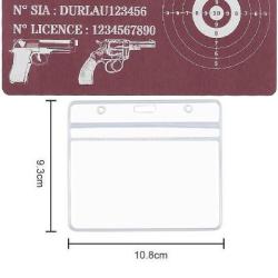 M&eacute;mo tireur sportif FFT rose en aluminium grav&eacute; au laser (Recto) + Porte badge tour de cou