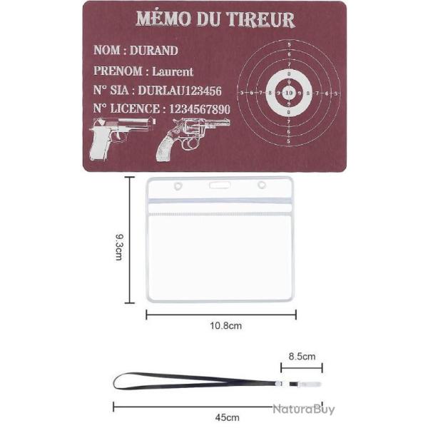 M�mo tireur sportif FFT rose en aluminium grav� au laser (Recto) + Porte badge tour de cou