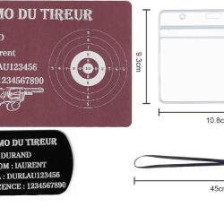 M&eacute;mo tireur sportif FFT rose + Port&eacute; cl&eacute; TAG militaire en aluminium grav&eacute; au laser (Recto) + Porte b
