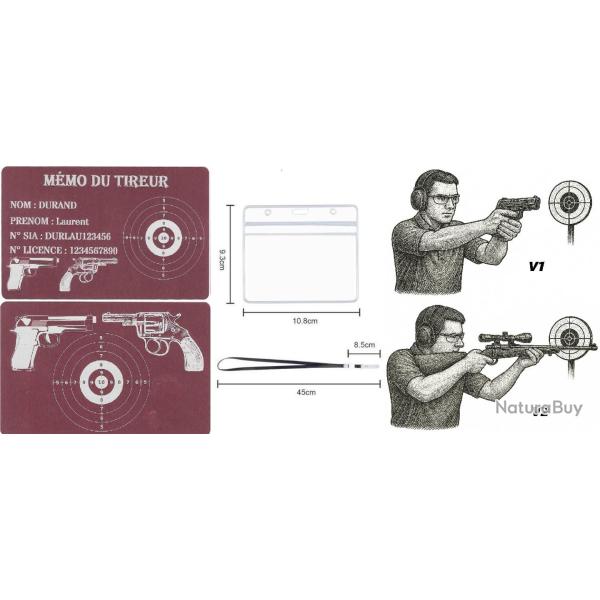 M�mo tireur sportif FFT rose en aluminium grav� au laser (Recto / Verso) + Porte badge tour de cou