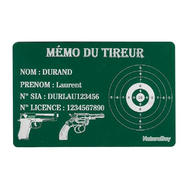 M�mo tireur sportif FFT vert en aluminium grav� au laser (Recto)