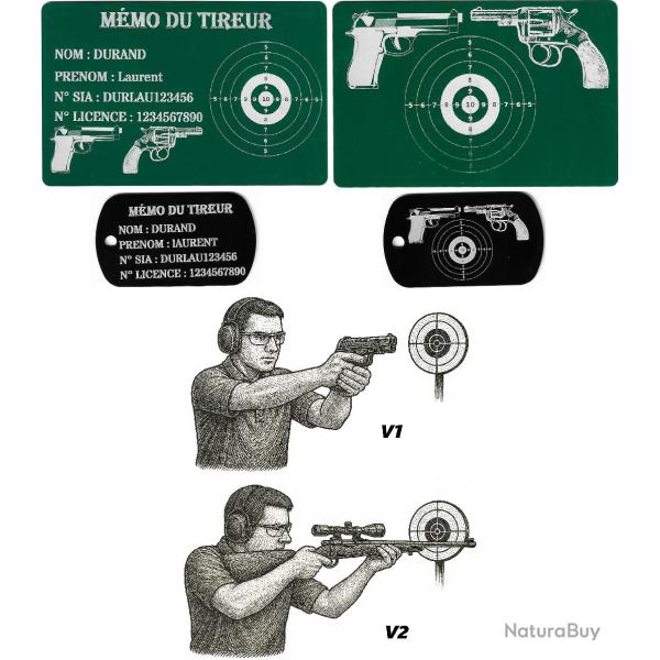 M�mo tireur sportif FFT vert + Port� cl� TAG militaire en aluminium grav� au laser (Recto / Verso)