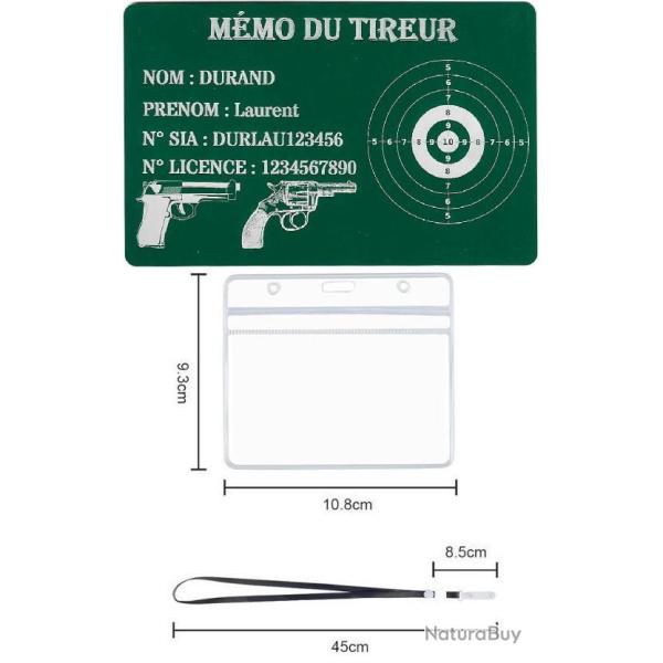 M�mo tireur sportif FFT vert en aluminium grav� au laser (Recto) + Porte badge tour de cou
