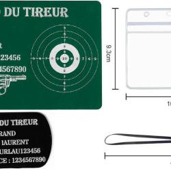 M&eacute;mo tireur sportif FFT vert + Port&eacute; cl&eacute; TAG militaire en aluminium grav&eacute; au laser (Recto) + Porte b