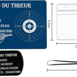 M&eacute;mo tireur sportif FFT bleu + Port&eacute; cl&eacute; TAG militaire en aluminium grav&eacute; au laser (Recto) + Porte b