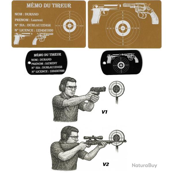 M�mo tireur sportif FFT dor� + Port� cl� TAG militaire en aluminium grav� au laser (Recto / Verso)