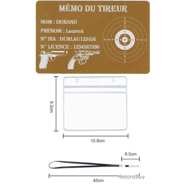 M�mo tireur sportif FFT dor� en aluminium grav� au laser (Recto) + Porte badge tour de cou