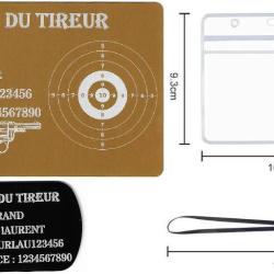 M&eacute;mo tireur sportif FFT dor&eacute; + Port&eacute; cl&eacute; TAG militaire en aluminium grav&eacute; au laser (Recto) + Porte b