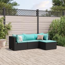 Salon de jardin 4 pcs avec coussins Noir R&eacute;sine tress&eacute;e