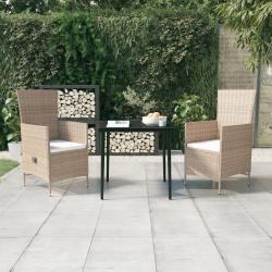 Ensemble &agrave; manger de jardin avec coussins 3 pcs Beige