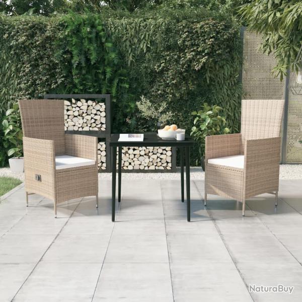 Ensemble � manger de jardin avec coussins 3 pcs Beige