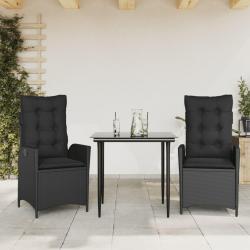 Ensemble &agrave; manger de jardin avec coussins 3 pcs Noir