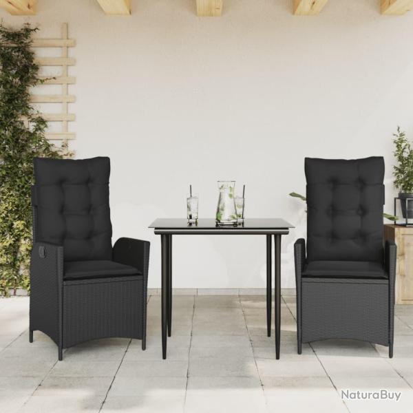 Ensemble � manger de jardin avec coussins 3 pcs Noir