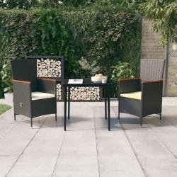 Ensemble &agrave; manger de jardin avec coussins 3 pcs noir