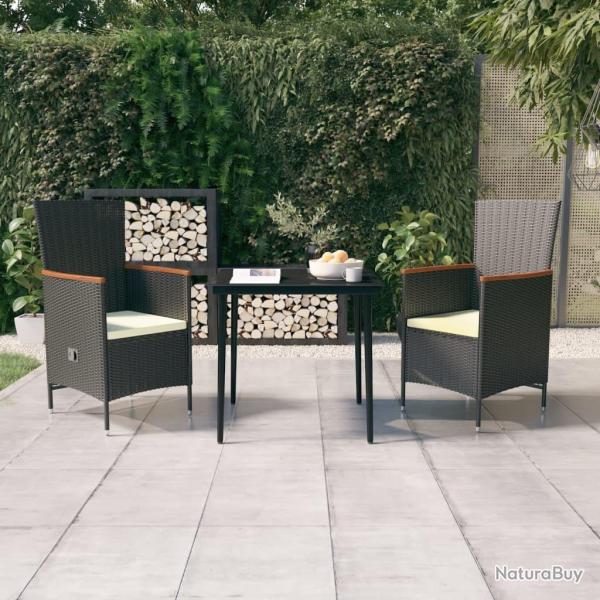 Ensemble � manger de jardin avec coussins 3 pcs noir