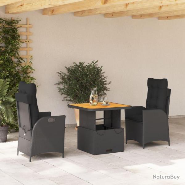 Ensemble � manger de jardin avec coussins 3 pcs Noir