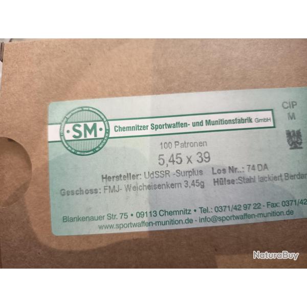 Vend boite de  100 cartouches 5.45 X 39   surplus