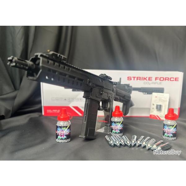 M�GA OFFRE PACK LASER PR�T A TIRER CARABINE UX STRIKE FORCE CO2 CAL BB/4.5MM 5J SEMI/FULL AUTO