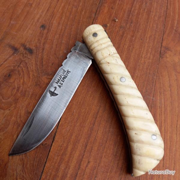 Unique Couteau LE MINEUR PARAPLUIE � L �PREUVE Manche en OS Sculpt�