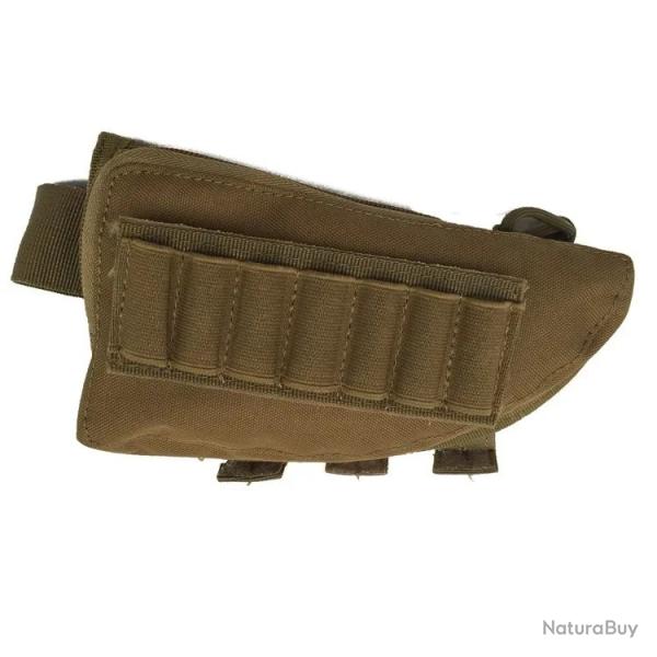Pochette Tactique Crosse Carabine Nylon  Porte Cartouches Fusil Chasse 12 Balles + Poche Kaki