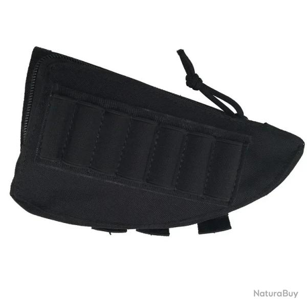 Pochette Tactique Crosse Carabine Nylon  Porte Cartouches Fusil Chasse 12 Balles + Poche Noir