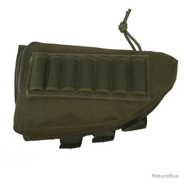 Pochette Tactique Crosse Carabine Nylon  Porte Cartouches Fusil Chasse 12 Balles + Poche Vert Arm�e