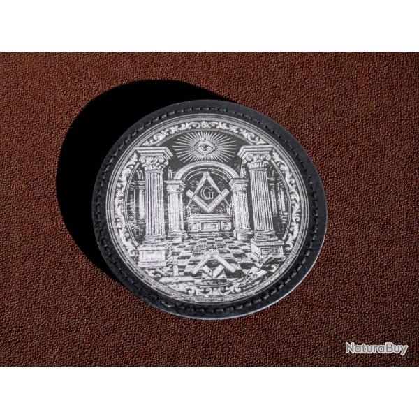 Patch militaire en cuir pu temple sceau maconnique - franc-maconnerie airsoft
