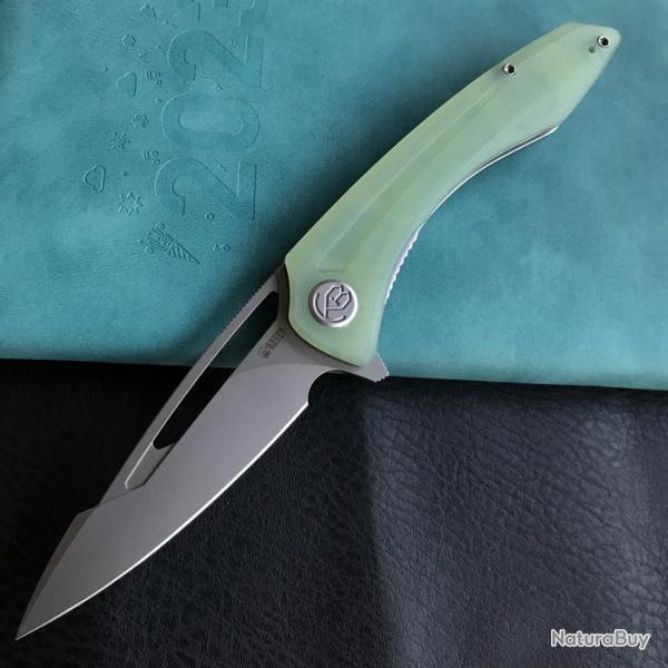 Couteau Kubey Merced Jade Lame Acier AUS-10 Manche G10 Linerlock Clip KIVT KUB345D