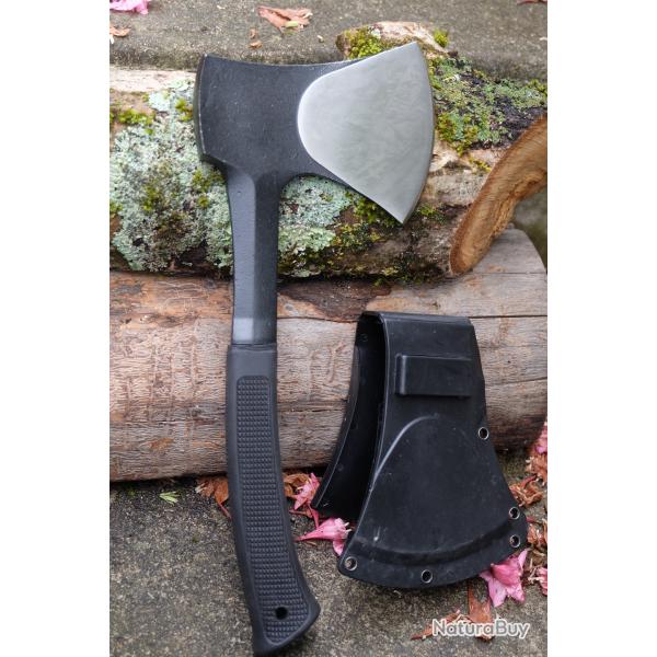 Hache Hachette Campsite Axe Lame Acier Carbone 1055 Manche Black Abs Etui Nylon Rigide Camping Rando