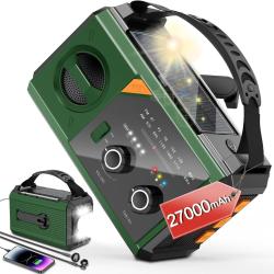 Radio Solaire Portable AM/FM Batterie 27000mAh Bluetooth Manivelle Lampe de Poche Boussole SOS