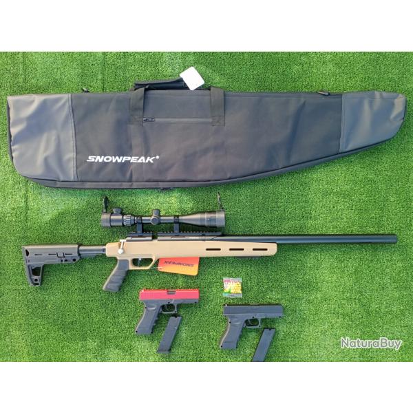 PACK-CADEAU ! Carabine PCP Snowpeak M30C  6,36 mm 19,9 J. + Cadeau pistolet Airsoft Ressort Glock 17