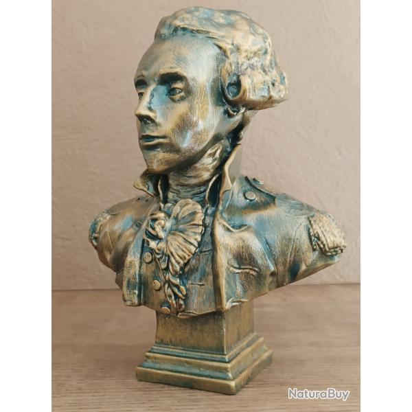 Buste de Gilbert du Mortier Marquis  de la Fayette patine bronze 22 cm