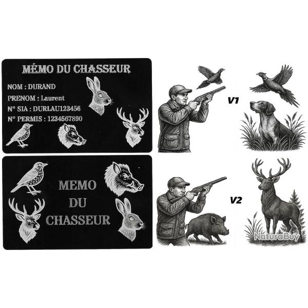 M�mo Chasseur en aluminium grav� au laser (Recto / Verso)