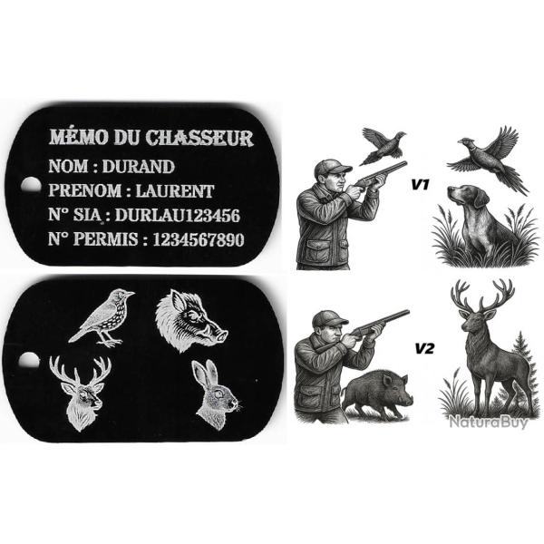 M�mo Chasseur porte cl� TAG militaire en aluminium grav� au laser (Recto/Verso)