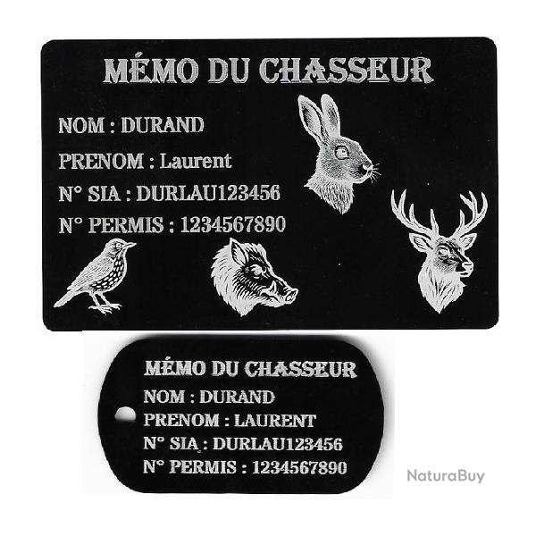M�mo Chasseur + Port� cl� TAG militaire en aluminium grav� au laser (Recto)