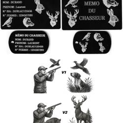 M&eacute;mo Chasseur + Port&eacute; cl&eacute; TAG militaire en aluminium grav&eacute; au laser (Recto / Verso)