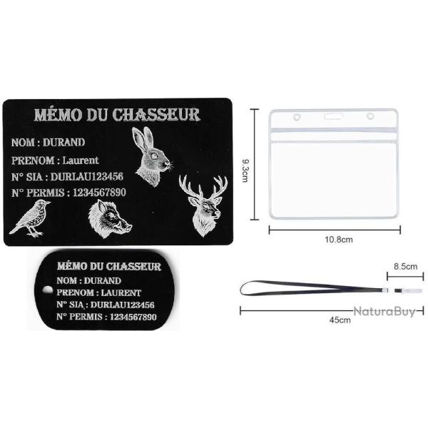 M�mo Chasseur + Port� cl� TAG militaire en aluminium grav� au laser (Recto) + Porte badge tour