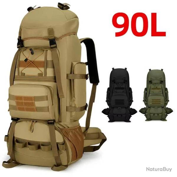 Sac  Dos Militaire 90L Randonne Alpinisme Homme Femme Tactique Etanche Rsistant Multi-poches KAKI